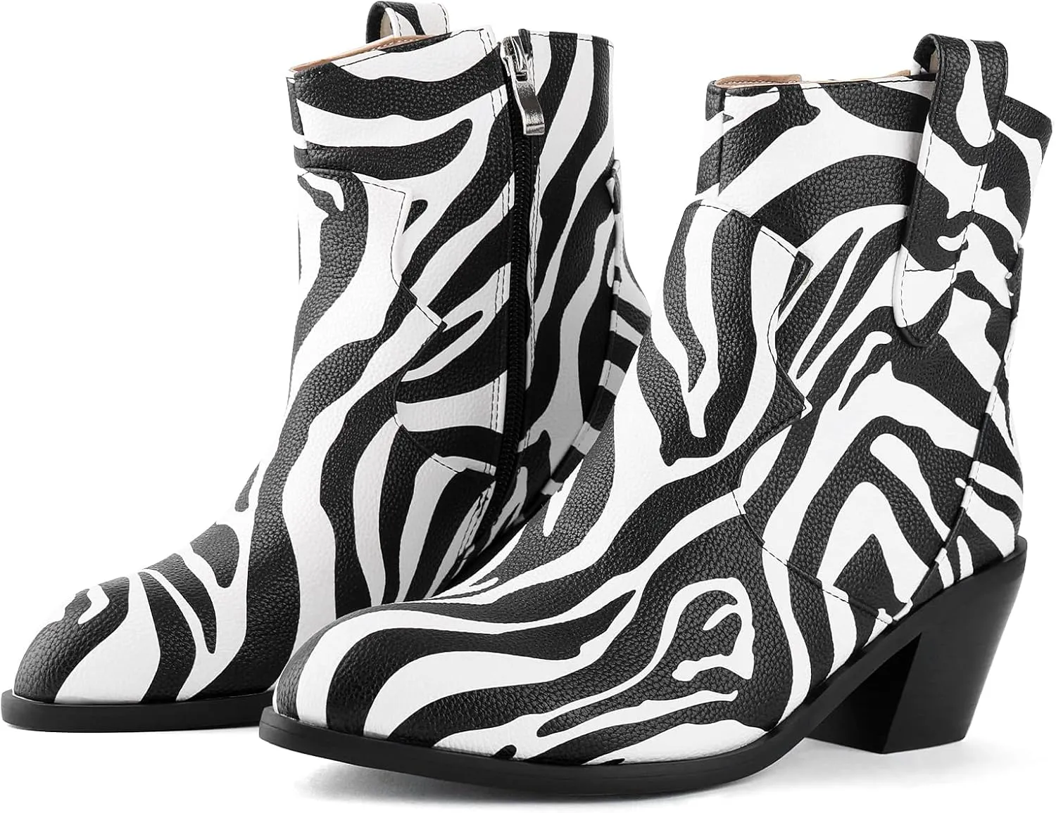 Cozivwaiy Women Cow Print Ankle Boots Chunky Heel Short Boots Animal Print Cowboy Boots Plus size (US 6-13)