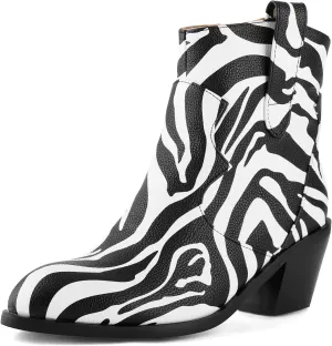 Cozivwaiy Women Cow Print Ankle Boots Chunky Heel Short Boots Animal Print Cowboy Boots Plus size (US 6-13)