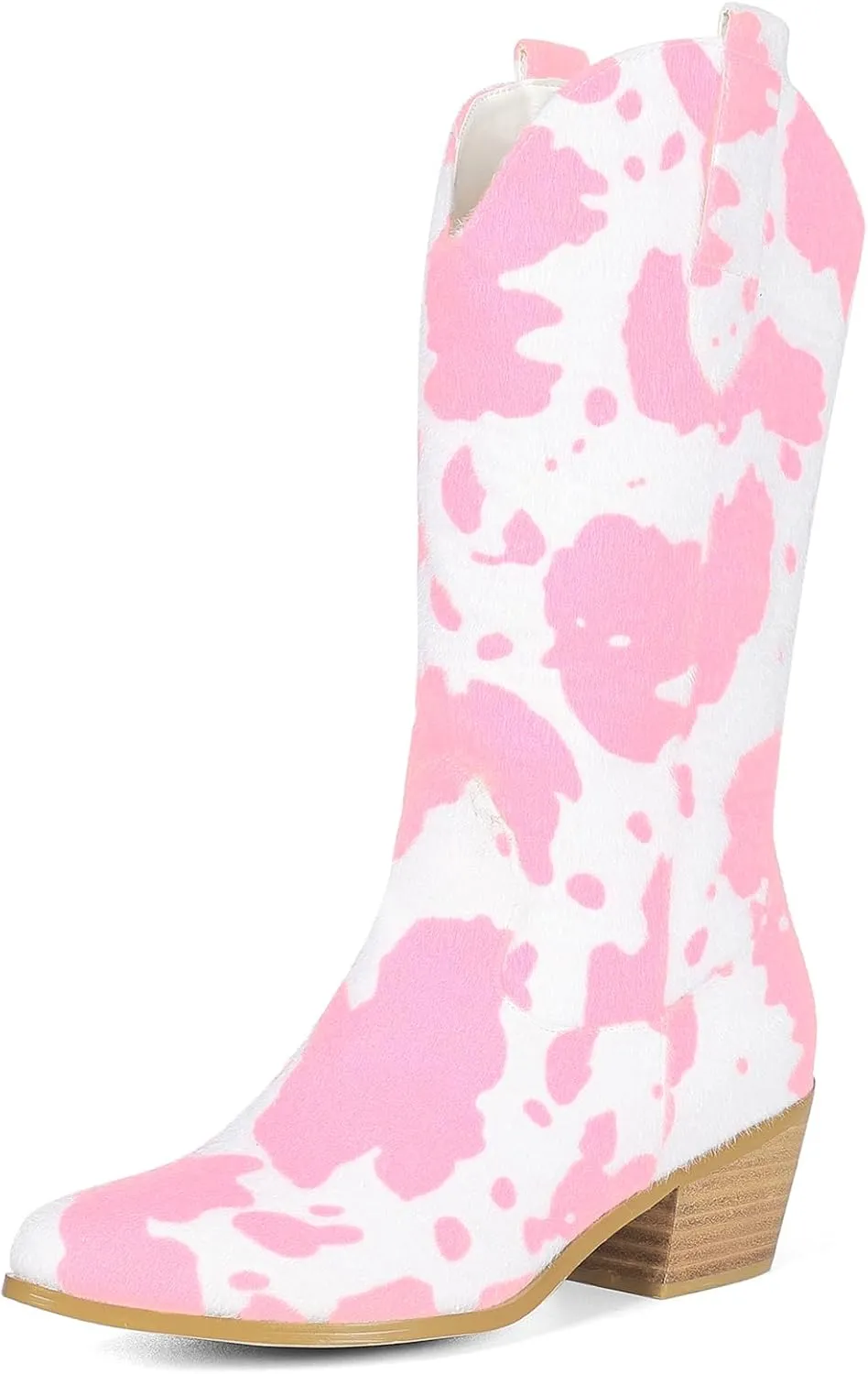 Cozivwaiy Women Mid Calf Cowboy Boots Chunky Heel Half Boots Cow Print Western Boots Plus size (US 4-12.5)