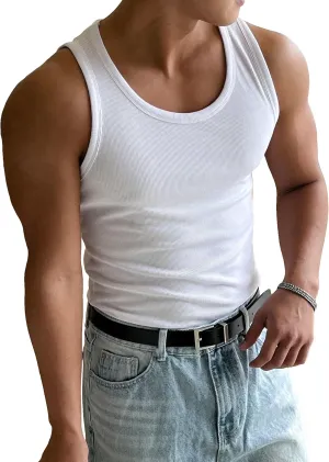 COZYEASE Men's Summer Tank Top Scoop Neck Workout Gym Muscle Tank T-Shirt Sleeveless Undershirt