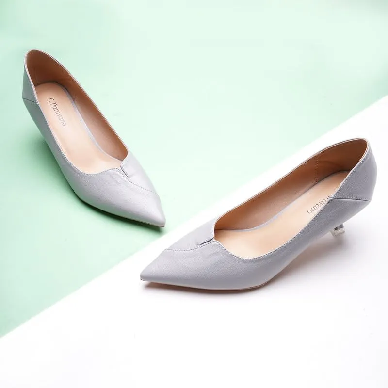 C.Paravano Pointy Kitten Heels Wedding Shoes Dressy Low Heel Work Casual Heels Flight Attendant Heels Mules Heels Women Pump for Office Wear
