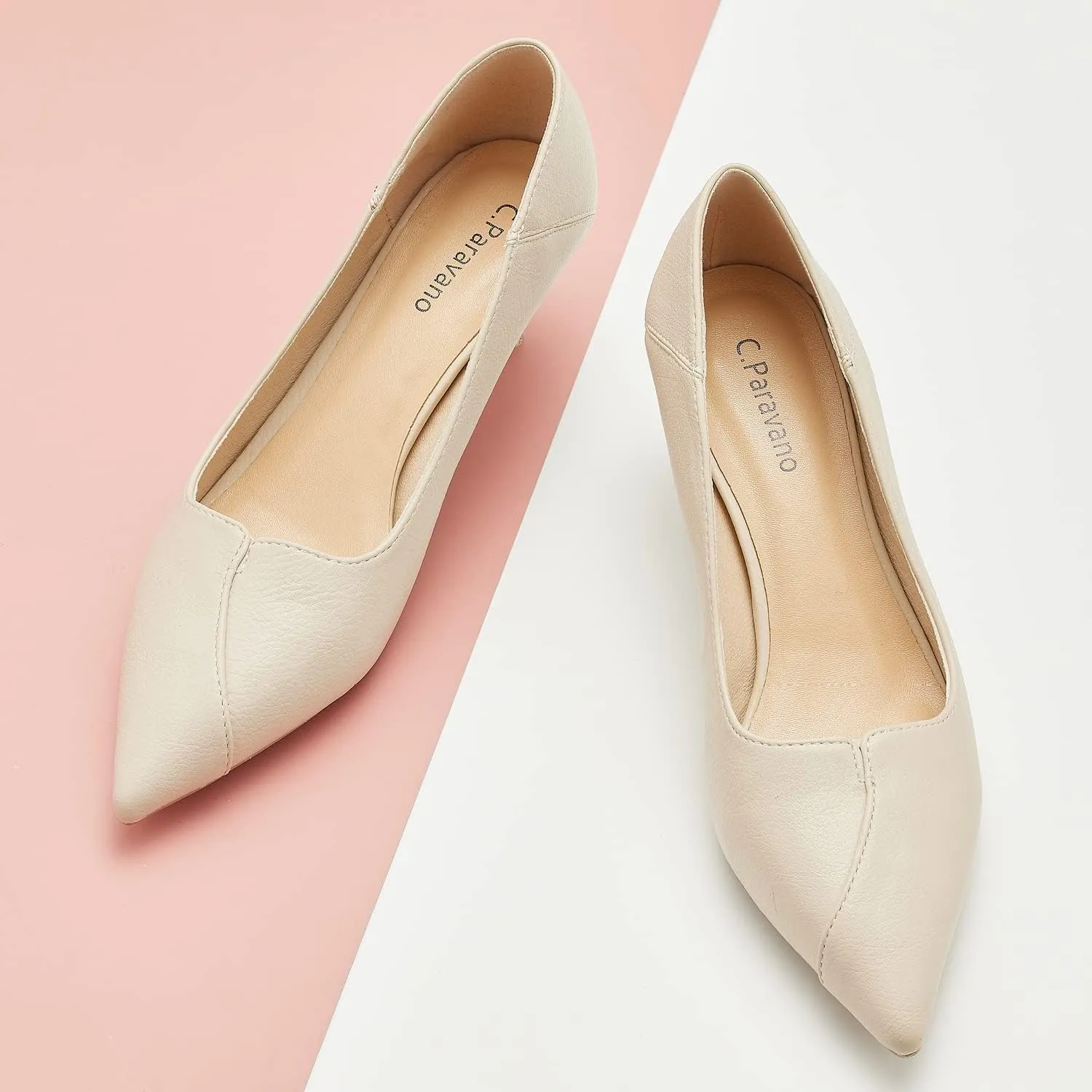 C.Paravano Pointy Kitten Heels Wedding Shoes Dressy Low Heel Work Casual Heels Flight Attendant Heels Mules Heels Women Pump for Office Wear