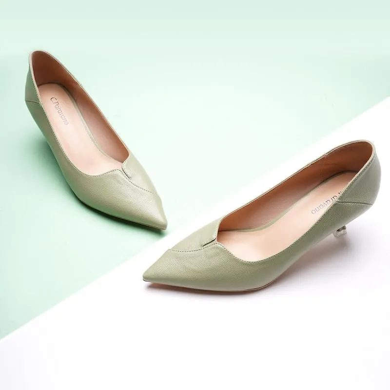 C.Paravano Pointy Kitten Heels Wedding Shoes Dressy Low Heel Work Casual Heels Flight Attendant Heels Mules Heels Women Pump for Office Wear