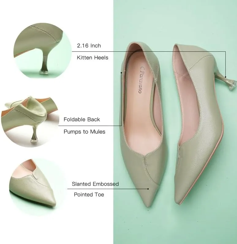 C.Paravano Pointy Kitten Heels Wedding Shoes Dressy Low Heel Work Casual Heels Flight Attendant Heels Mules Heels Women Pump for Office Wear