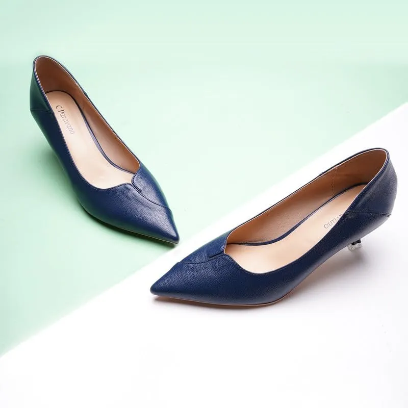 C.Paravano Pointy Kitten Heels Wedding Shoes Dressy Low Heel Work Casual Heels Flight Attendant Heels Mules Heels Women Pump for Office Wear