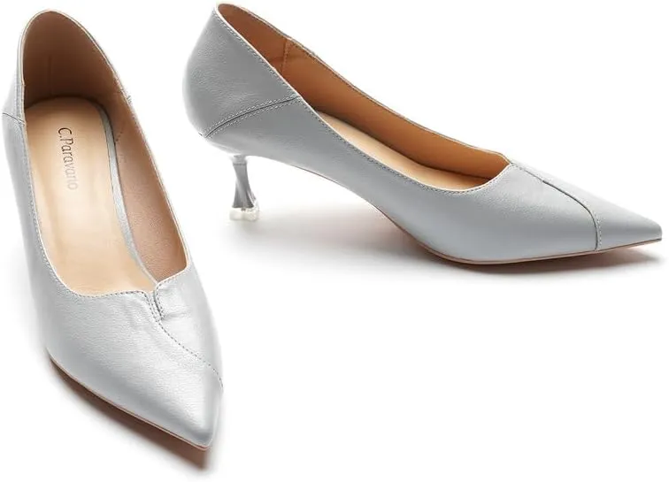 C.Paravano Pointy Kitten Heels Wedding Shoes Dressy Low Heel Work Casual Heels Flight Attendant Heels Mules Heels Women Pump for Office Wear