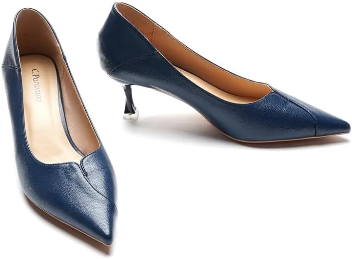 C.Paravano Pointy Kitten Heels Wedding Shoes Dressy Low Heel Work Casual Heels Flight Attendant Heels Mules Heels Women Pump for Office Wear