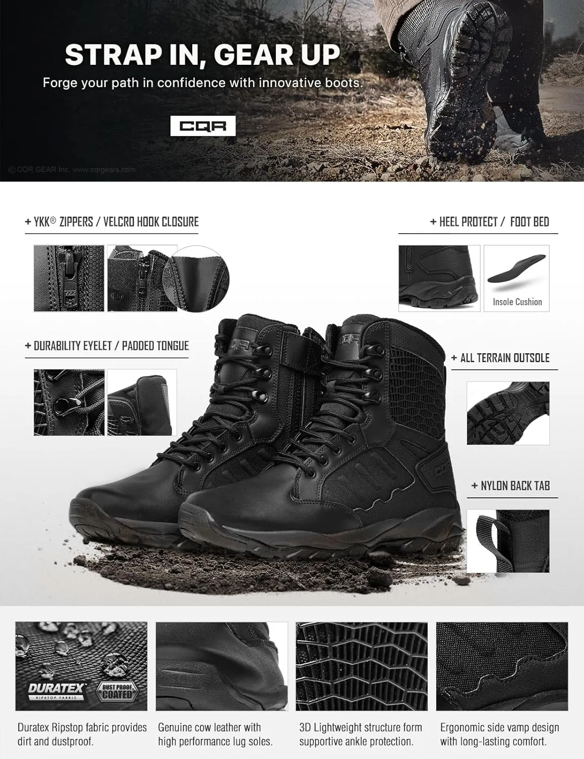 CQR Men's Military Tactical Boots, Lightweight 6 Inches Combat Boots, Durable EDC Outdoor Work Boots