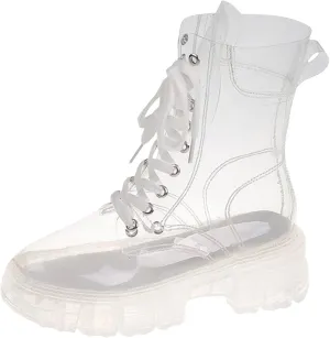 Crystal Bottom Fashion Large Fashion Boots Elevated Lace Up Transparent Matsutake Thick Bottom Jelly Short Boots Cool Boots Laces Boots for Women