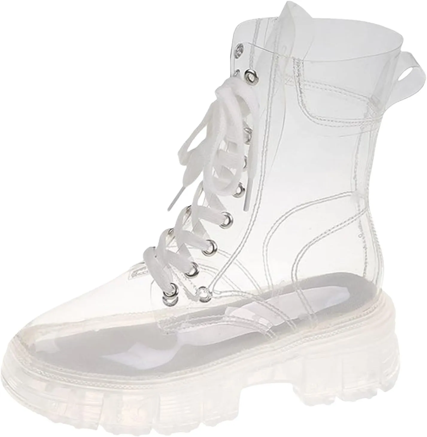 Crystal Bottom Fashion Large Fashion Boots Elevated Lace Up Transparent Matsutake Thick Bottom Jelly Short Boots Cool Boots Laces Boots for Women