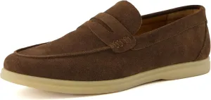 CUSHIONAIRE Selby Men's Genuine Leather Slip-On Casual Penny Loafers – Memory Foam, Rubber Sole