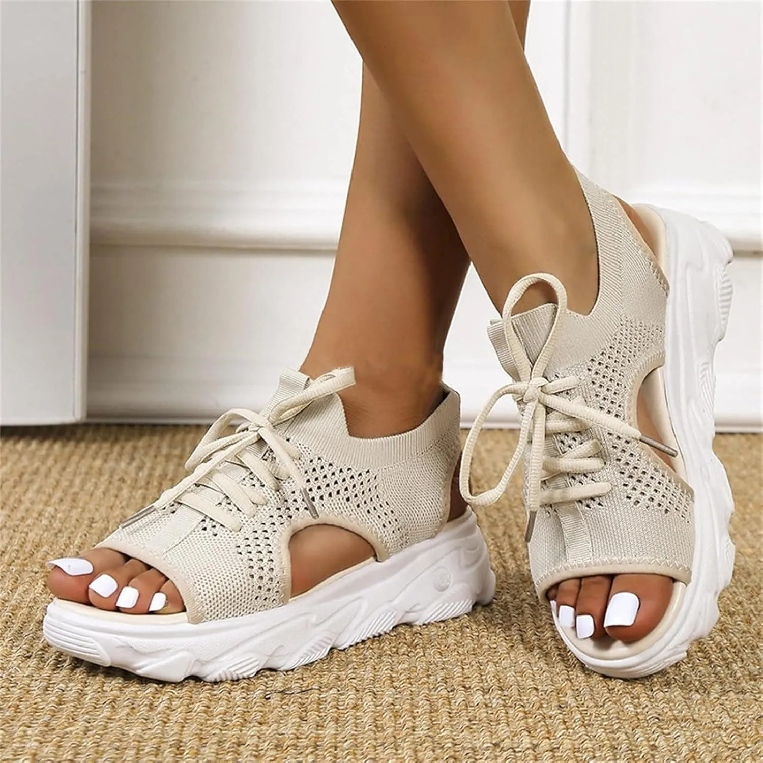 Cute Sandals for Women Summer Washable Slingback Orthopedic Slide Sport Sandals Causal Mesh Open Toe Platform Wedge Sandal with Arch Support Comfy Sports Knit Shoes