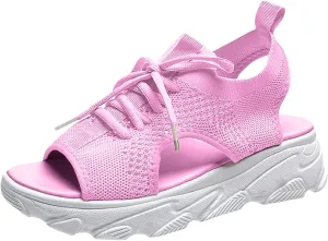 Cute Sandals for Women Summer Washable Slingback Orthopedic Slide Sport Sandals Causal Mesh Open Toe Platform Wedge Sandal with Arch Support Comfy Sports Knit Shoes