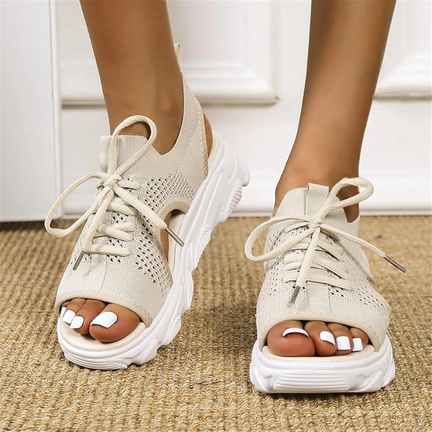 Cute Sandals for Women Summer Washable Slingback Orthopedic Slide Sport Sandals Causal Mesh Open Toe Platform Wedge Sandal with Arch Support Comfy Sports Knit Shoes