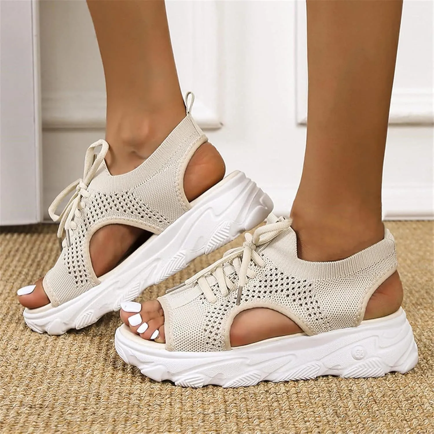 Cute Sandals for Women Summer Washable Slingback Orthopedic Slide Sport Sandals Causal Mesh Open Toe Platform Wedge Sandal with Arch Support Comfy Sports Knit Shoes