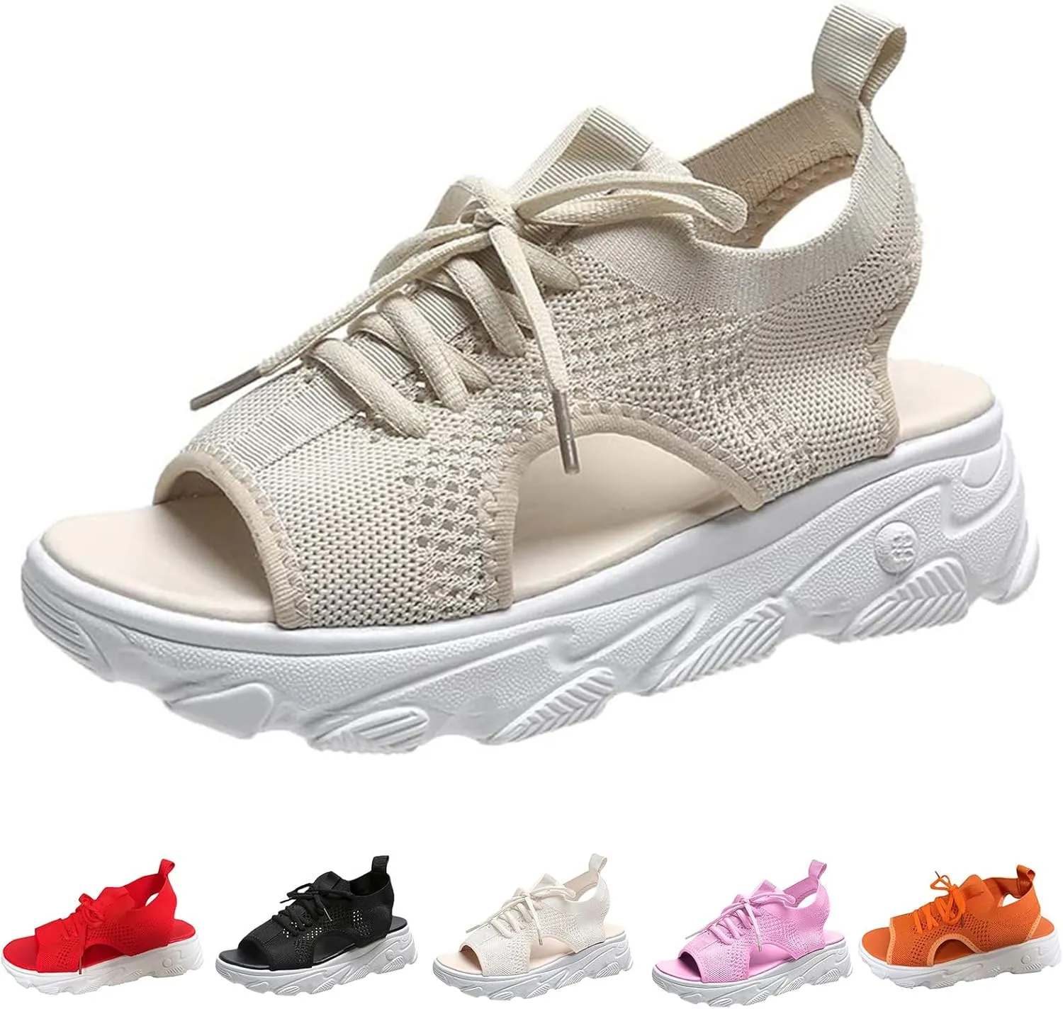 Cute Sandals for Women Summer Washable Slingback Orthopedic Slide Sport Sandals Causal Mesh Open Toe Platform Wedge Sandal with Arch Support Comfy Sports Knit Shoes