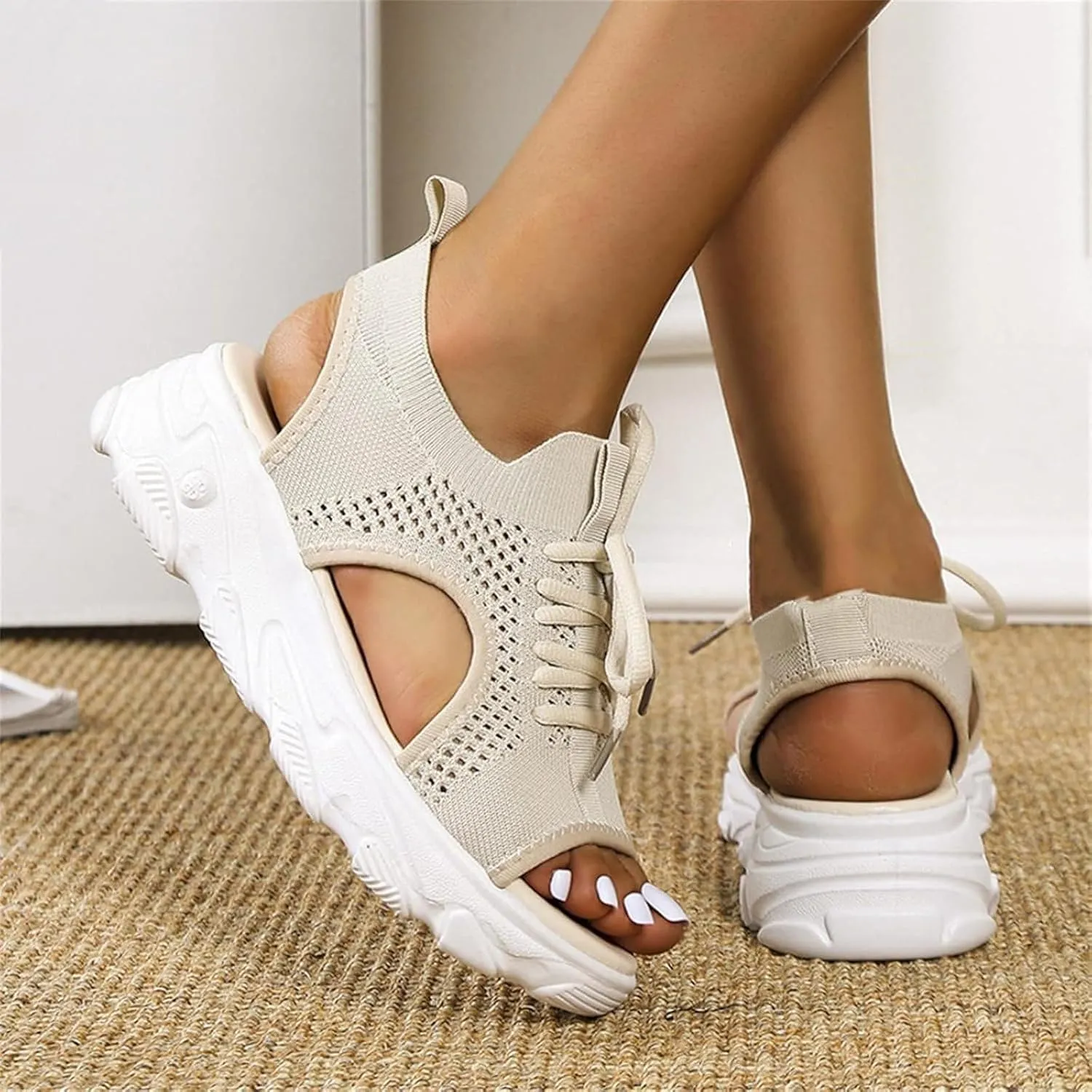 Cute Sandals for Women Summer Washable Slingback Orthopedic Slide Sport Sandals Causal Mesh Open Toe Platform Wedge Sandal with Arch Support Comfy Sports Knit Shoes