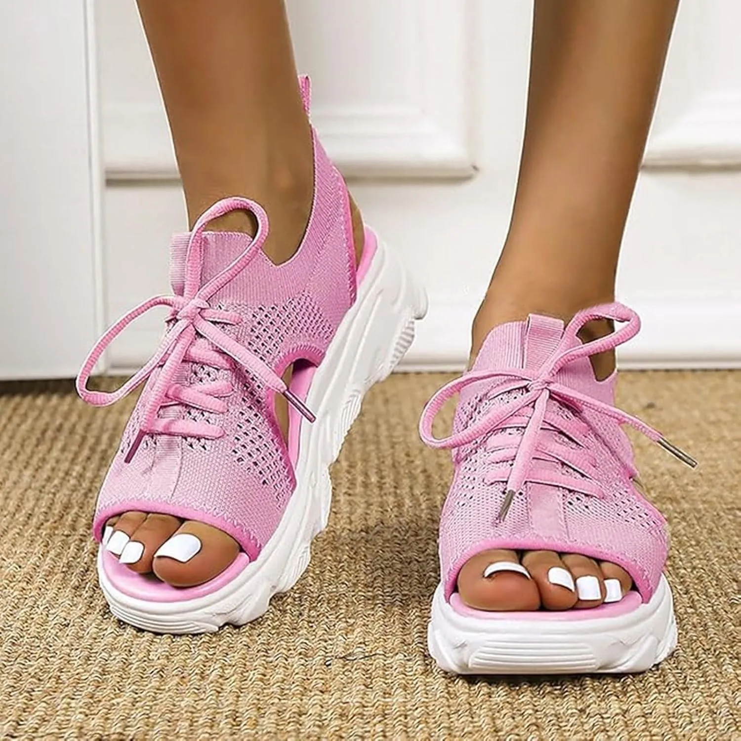 Cute Sandals for Women Summer Washable Slingback Orthopedic Slide Sport Sandals Causal Mesh Open Toe Platform Wedge Sandal with Arch Support Comfy Sports Knit Shoes