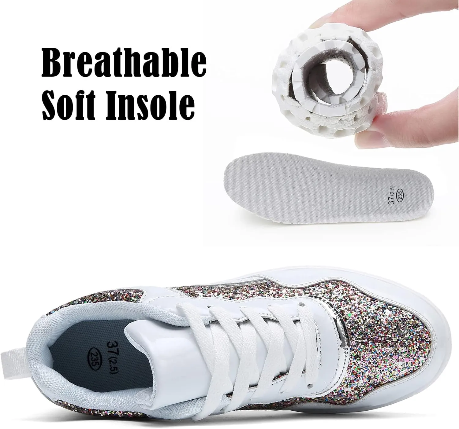 DADAWEN Women's Glitter Platform Wedge Athletic Tennis Walking Shoes Sparkly Sequin Lightweight Non Slip Casual Comfort Fashion Sneakers (Size:US5-US12)