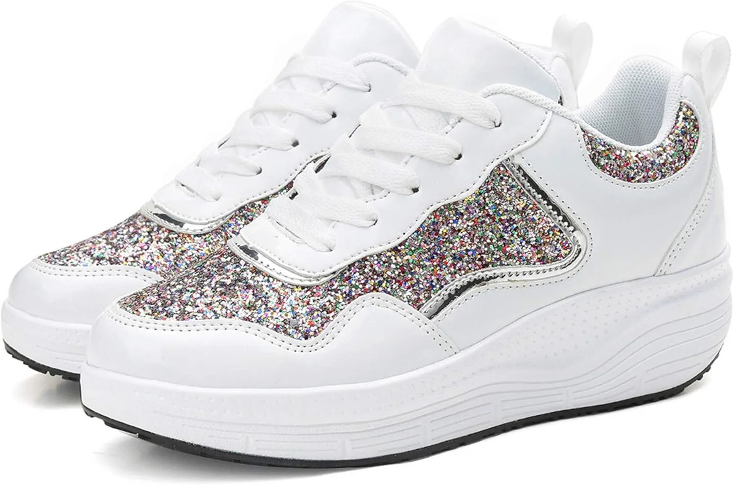 DADAWEN Women's Glitter Platform Wedge Athletic Tennis Walking Shoes Sparkly Sequin Lightweight Non Slip Casual Comfort Fashion Sneakers (Size:US5-US12)