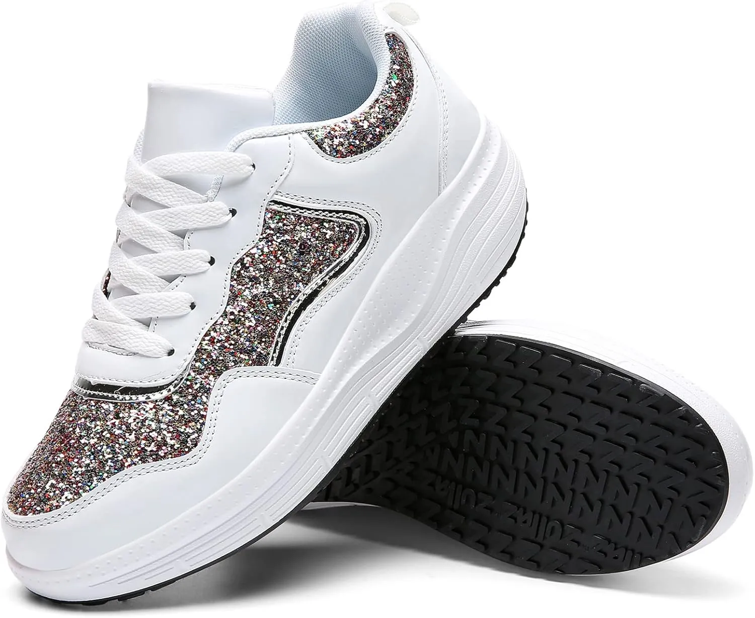 DADAWEN Women's Glitter Platform Wedge Athletic Tennis Walking Shoes Sparkly Sequin Lightweight Non Slip Casual Comfort Fashion Sneakers (Size:US5-US12)