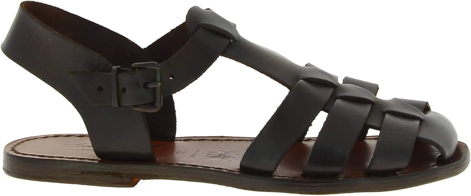 Dark Brown Flat Sandals for Women Real Leather Handmade in Italy