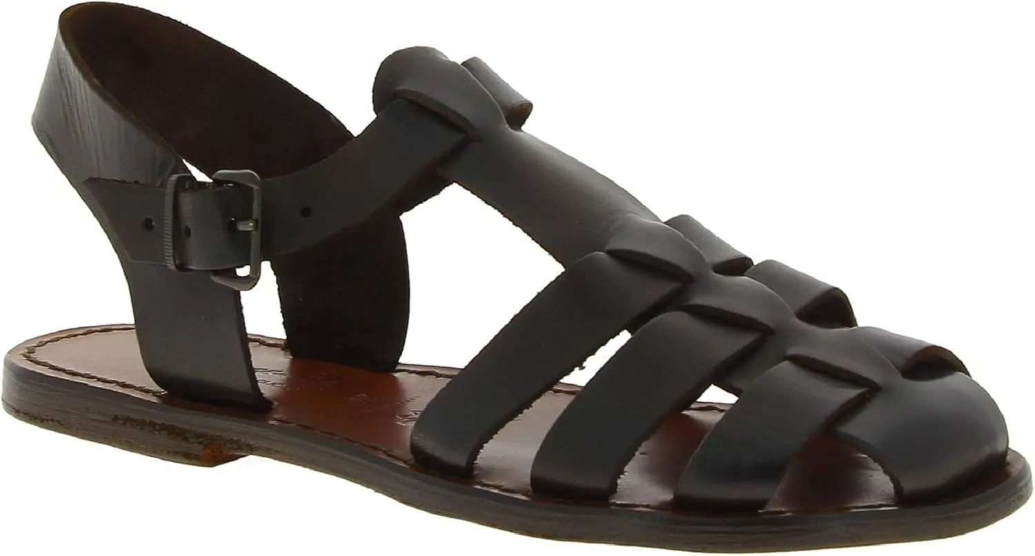 Dark Brown Flat Sandals for Women Real Leather Handmade in Italy