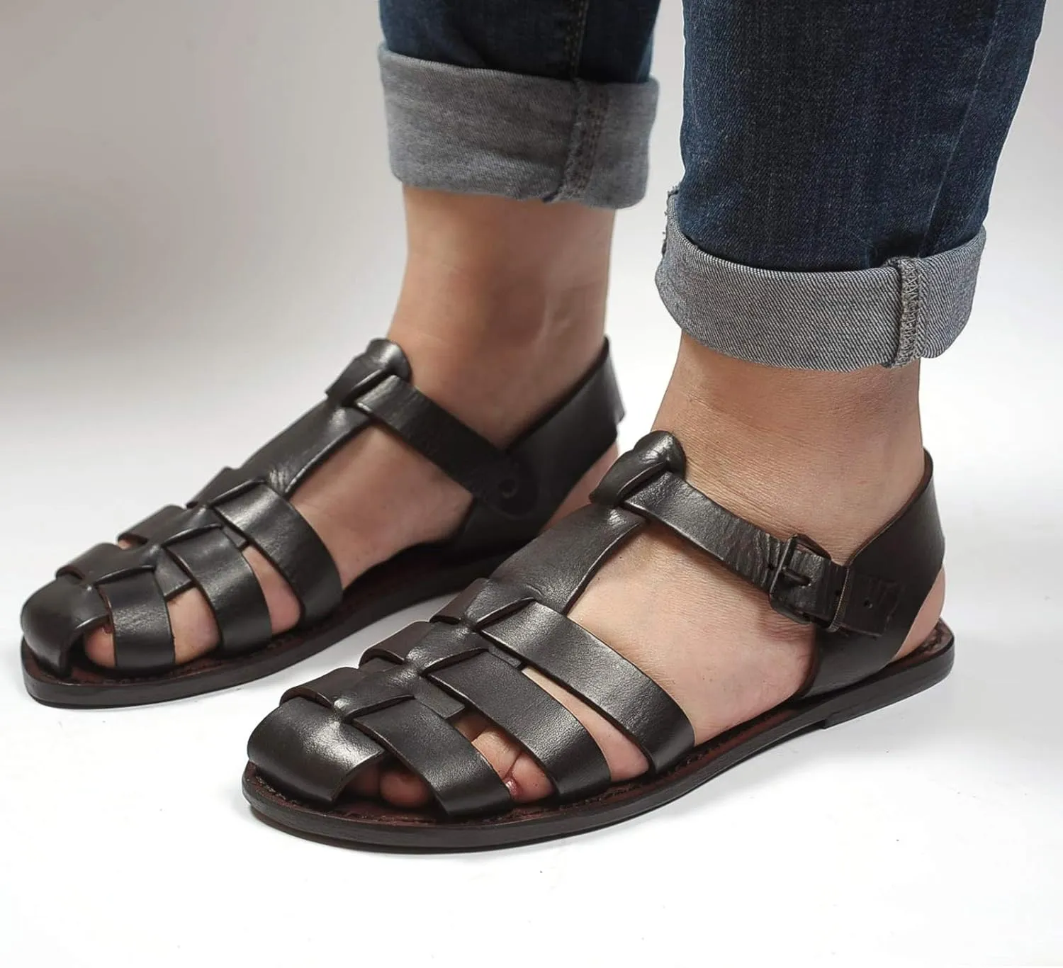 Dark Brown Flat Sandals for Women Real Leather Handmade in Italy