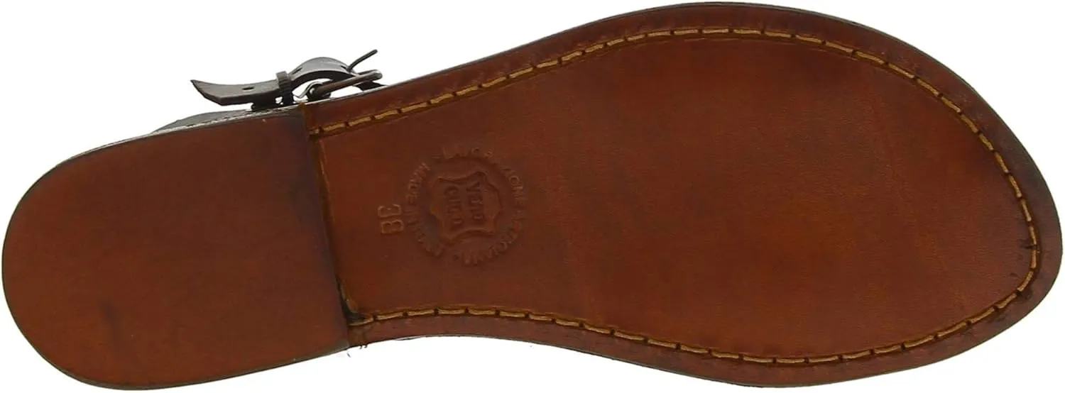 Dark Brown Flat Sandals for Women Real Leather Handmade in Italy