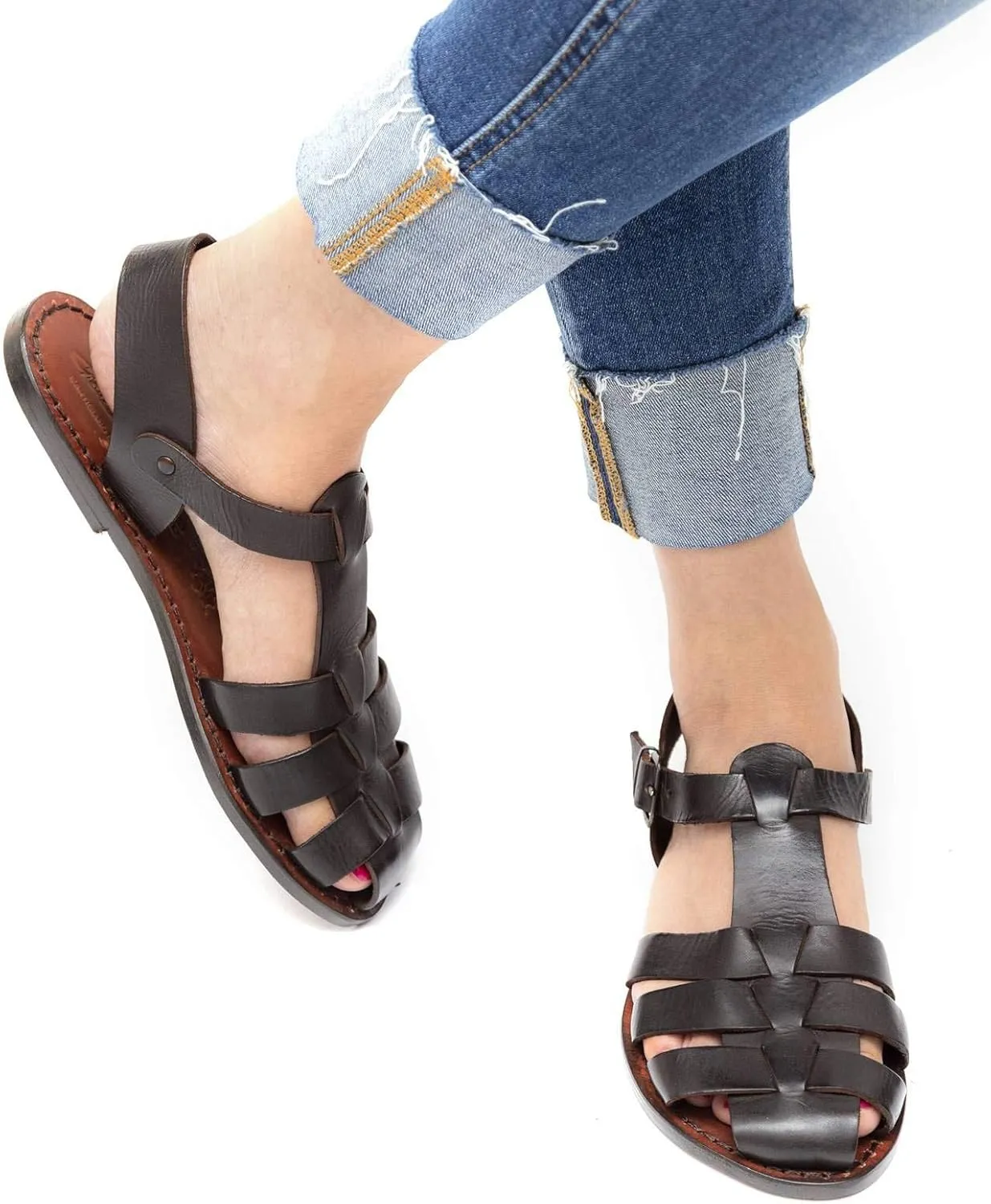 Dark Brown Flat Sandals for Women Real Leather Handmade in Italy