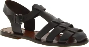 Dark Brown Flat Sandals for Women Real Leather Handmade in Italy