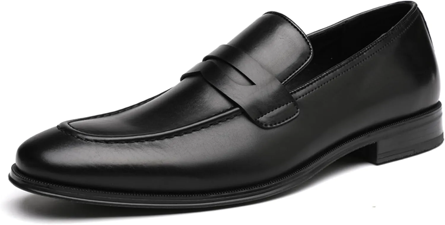 DECARSDZ Mens Slip-On Penny Loafer Casual Dress Shoes Black Wedding Formal Work Pointed Toe Men Tuxedo Shoes