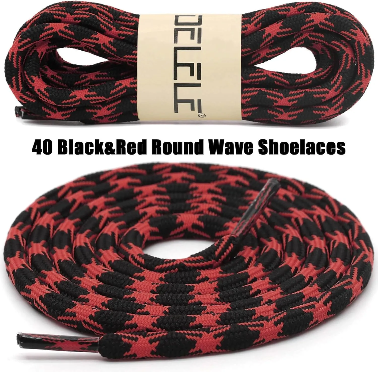 DELELE 2 Pair Round Wave Shape Non Slip Heavy Duty and Durable Outdoor Climbing Shoelaces Hiking Shoe Laces Shoestrings
