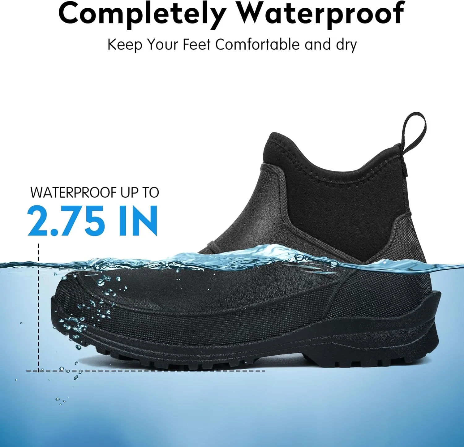 DKSUKO Men's Waterproof Neoprene Ankle Muck Boots,Durable Insulated Rubber Slip On Water Deck Boots,Outdoor Rain Footwear,Anti-Slip Mud Shoes