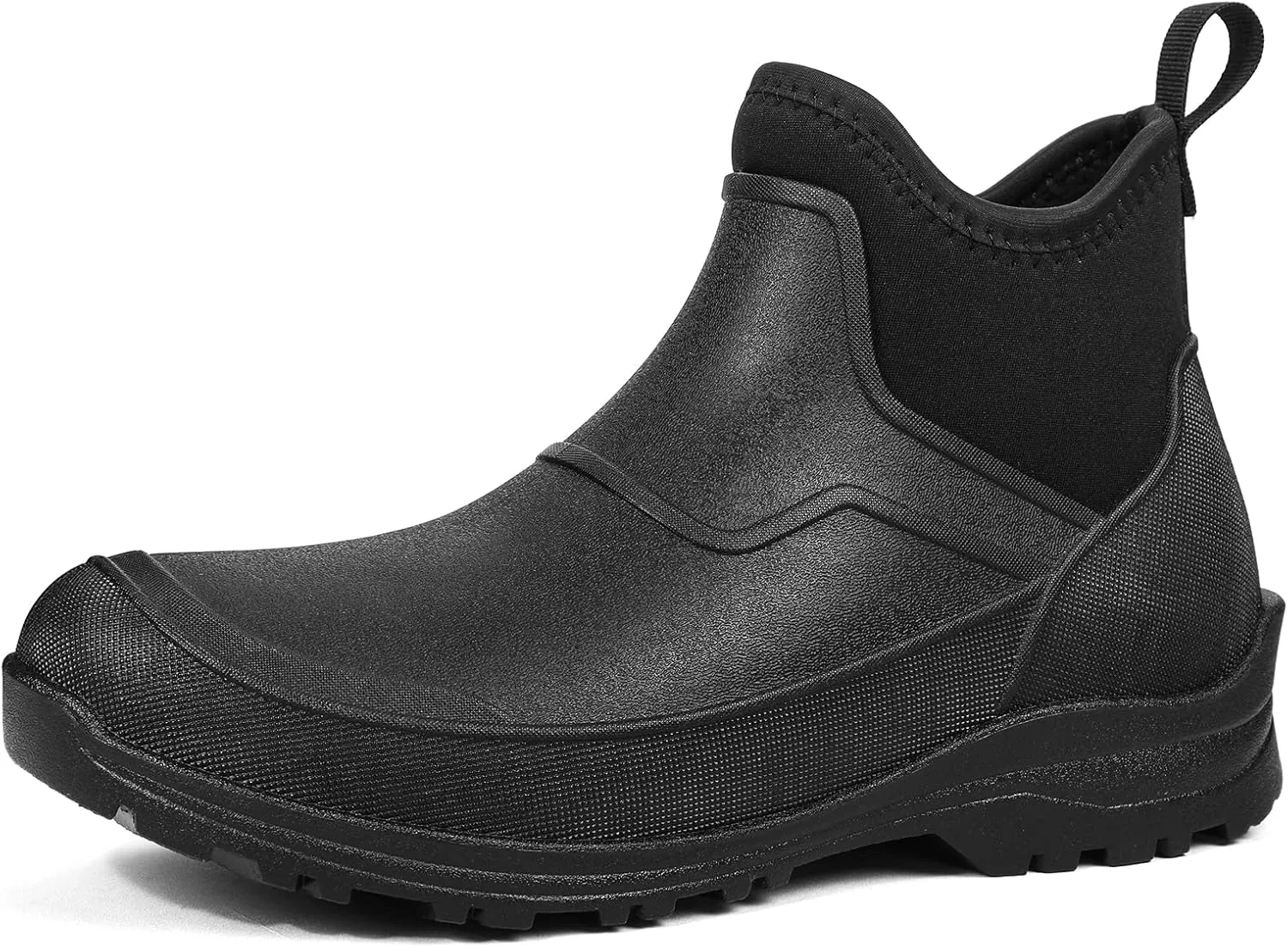 DKSUKO Men's Waterproof Neoprene Ankle Muck Boots,Durable Insulated Rubber Slip On Water Deck Boots,Outdoor Rain Footwear,Anti-Slip Mud Shoes