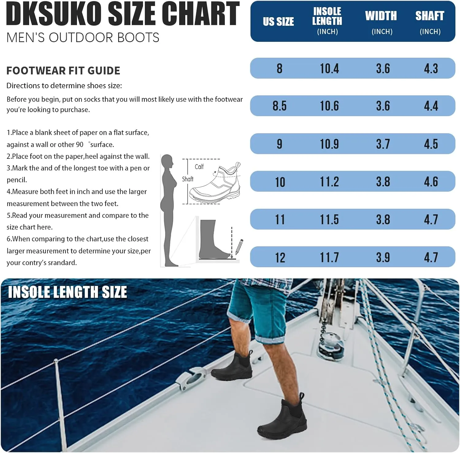 DKSUKO Men's Waterproof Neoprene Ankle Muck Boots,Durable Insulated Rubber Slip On Water Deck Boots,Outdoor Rain Footwear,Anti-Slip Mud Shoes