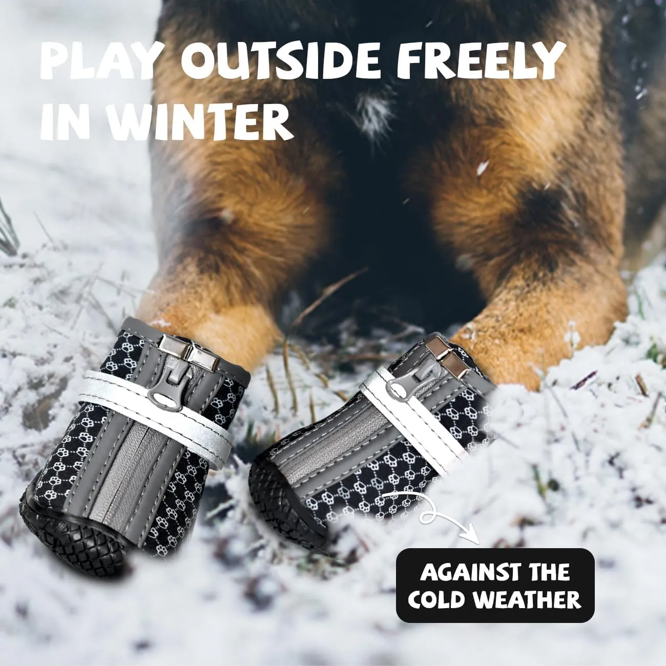 Dog Shoes for Small Dogs, Anti-Slip Dog Boots with Reflective Strips, Puppy Paw Protectors for Walking Winter Snow Summer Hot Pavement, Waterproof in Rainy Weather 4PCS/Set (Blackpawboot)