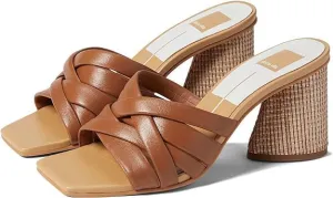 Dolce Vita Pazlee Cedar Leather Slip On Squared Toe Strappy Block Heel Sandals (Cedar Leather, 5.5)