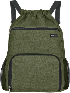 Drawstring Backpack with Wet Pocket & Shoe Compartment, Water-Resistant Sports Gym Swim String Bag for Women Men(Dark Green)