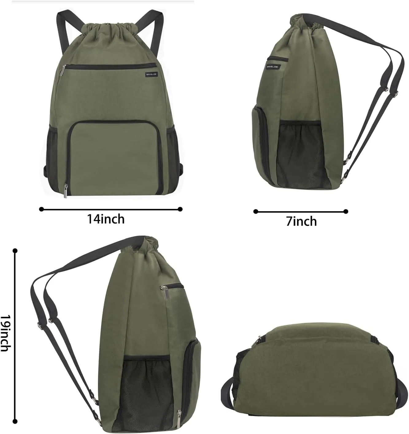 Drawstring Backpack with Wet Pocket & Shoe Compartment, Water-Resistant Sports Gym Swim String Bag for Women Men(Dark Green)
