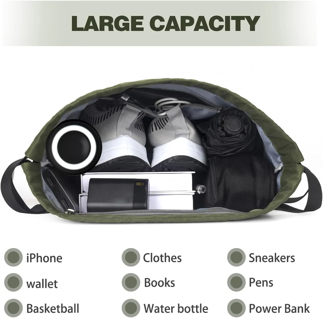 Drawstring Backpack with Wet Pocket & Shoe Compartment, Water-Resistant Sports Gym Swim String Bag for Women Men(Dark Green)