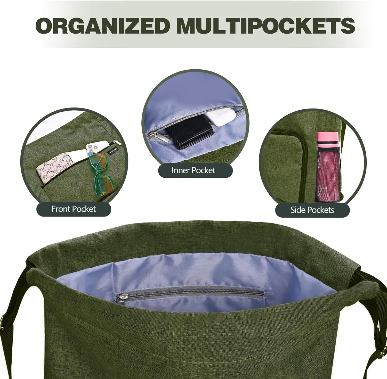 Drawstring Backpack with Wet Pocket & Shoe Compartment, Water-Resistant Sports Gym Swim String Bag for Women Men(Dark Green)