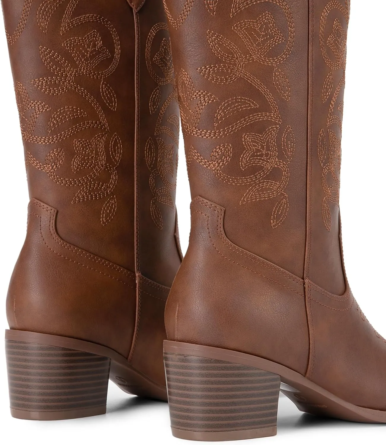 DREAM PAIRS Cowboy Boots for Women Cowgirl Western Boots Fashion Embroidery Stitched Chunky Heel Mid Calf Boots