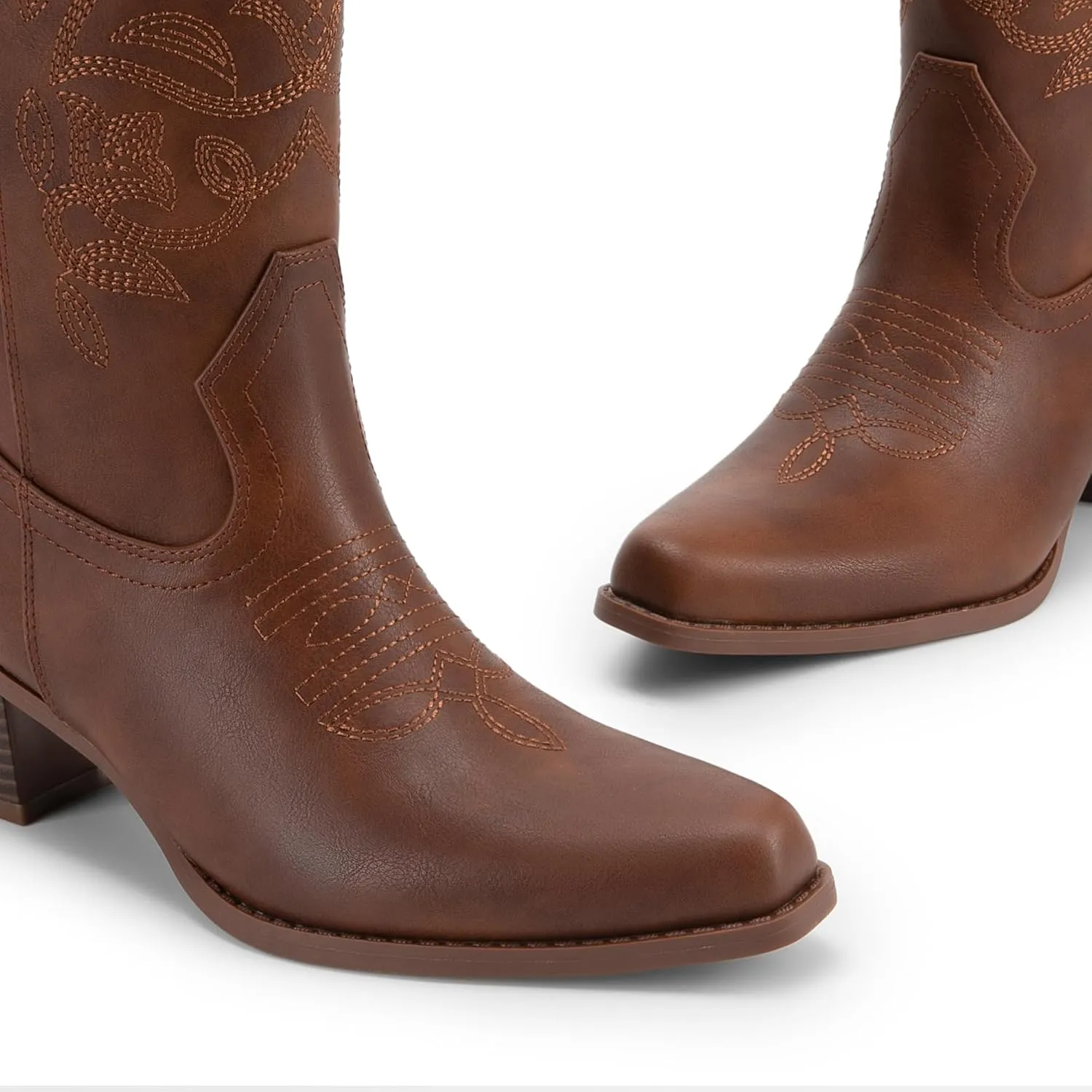 DREAM PAIRS Cowboy Boots for Women Cowgirl Western Boots Fashion Embroidery Stitched Chunky Heel Mid Calf Boots