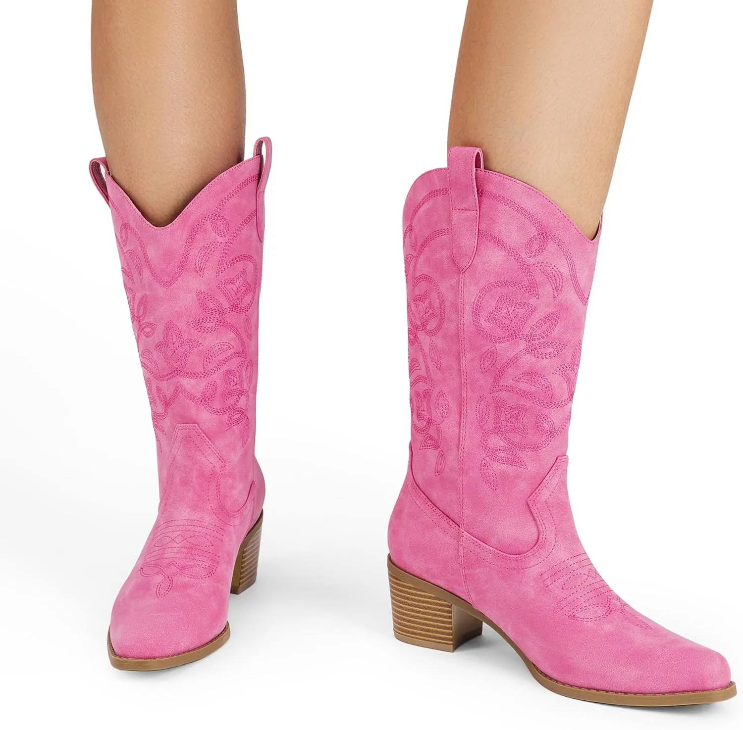 DREAM PAIRS Cowboy Boots for Women Cowgirl Western Boots Fashion Embroidery Stitched Chunky Heel Mid Calf Boots