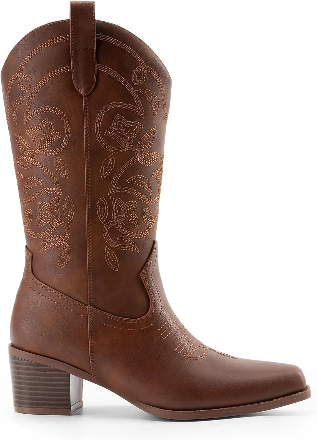 DREAM PAIRS Cowboy Boots for Women Cowgirl Western Boots Fashion Embroidery Stitched Chunky Heel Mid Calf Boots