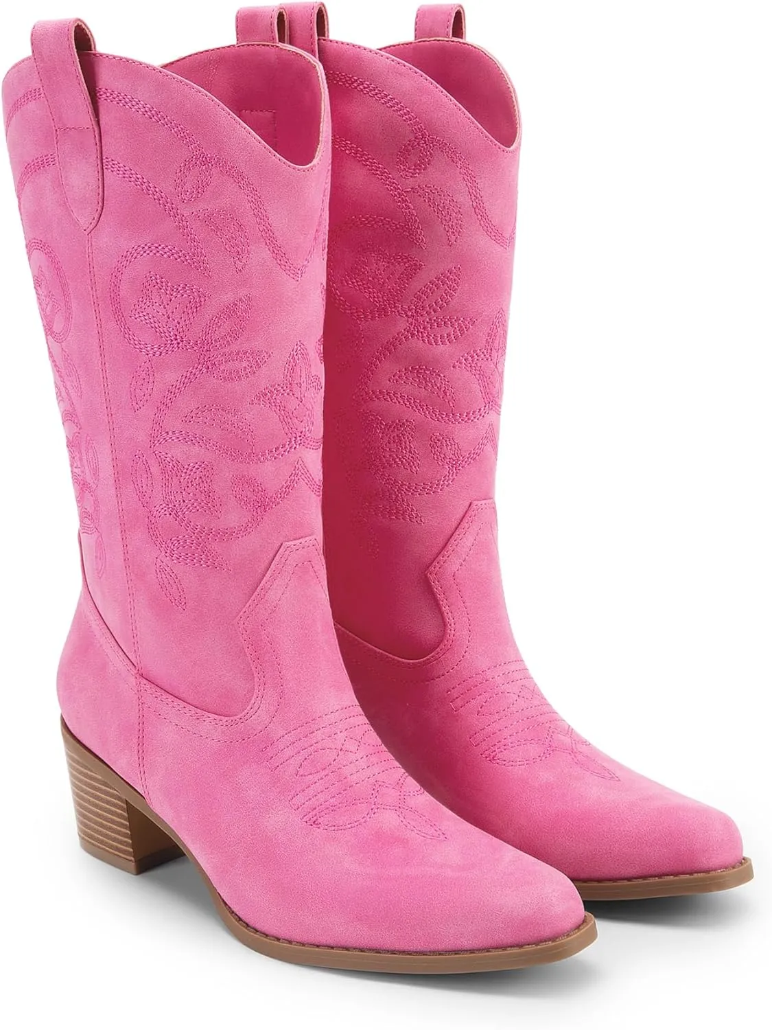 DREAM PAIRS Cowboy Boots for Women Cowgirl Western Boots Fashion Embroidery Stitched Chunky Heel Mid Calf Boots