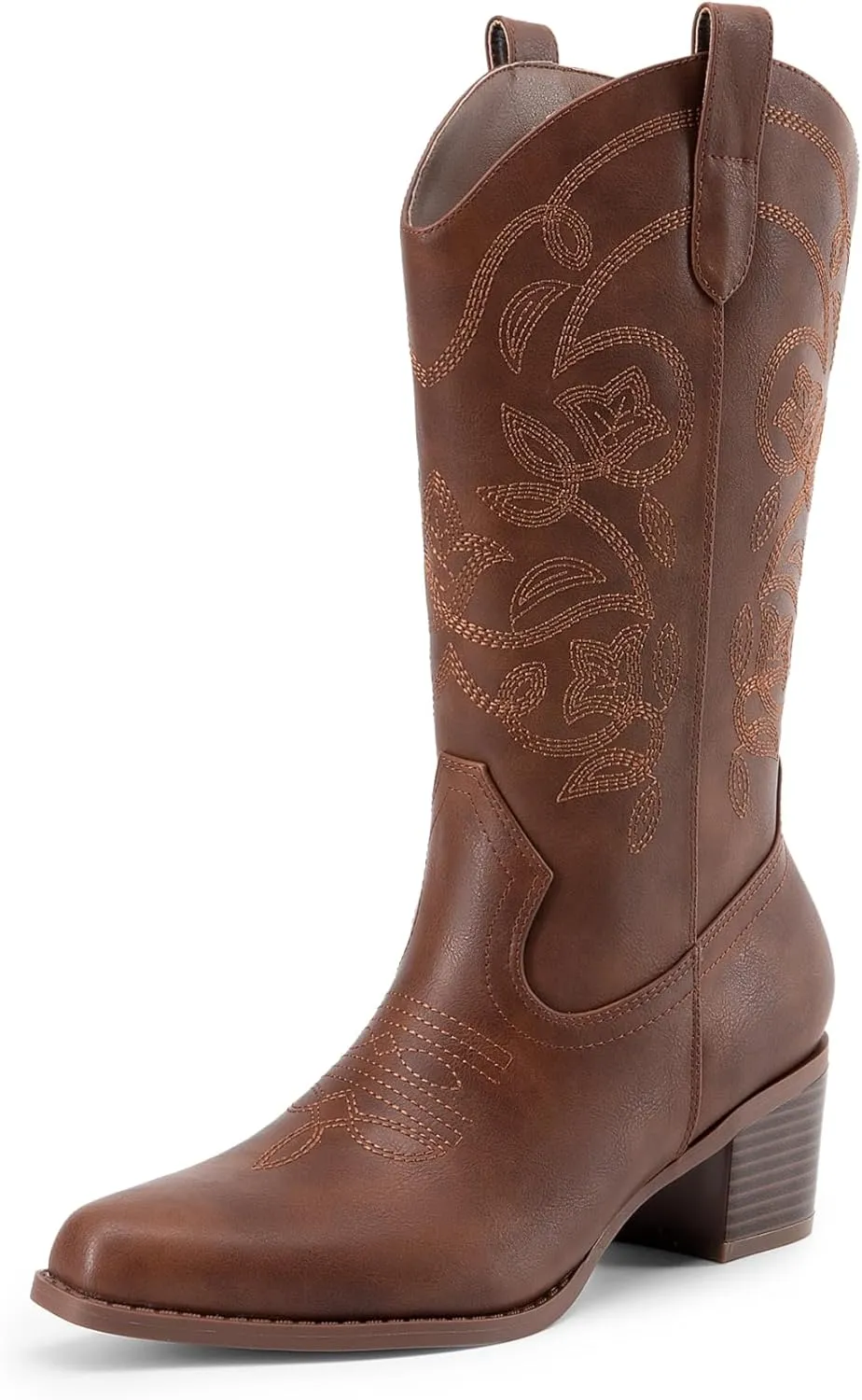 DREAM PAIRS Cowboy Boots for Women Cowgirl Western Boots Fashion Embroidery Stitched Chunky Heel Mid Calf Boots