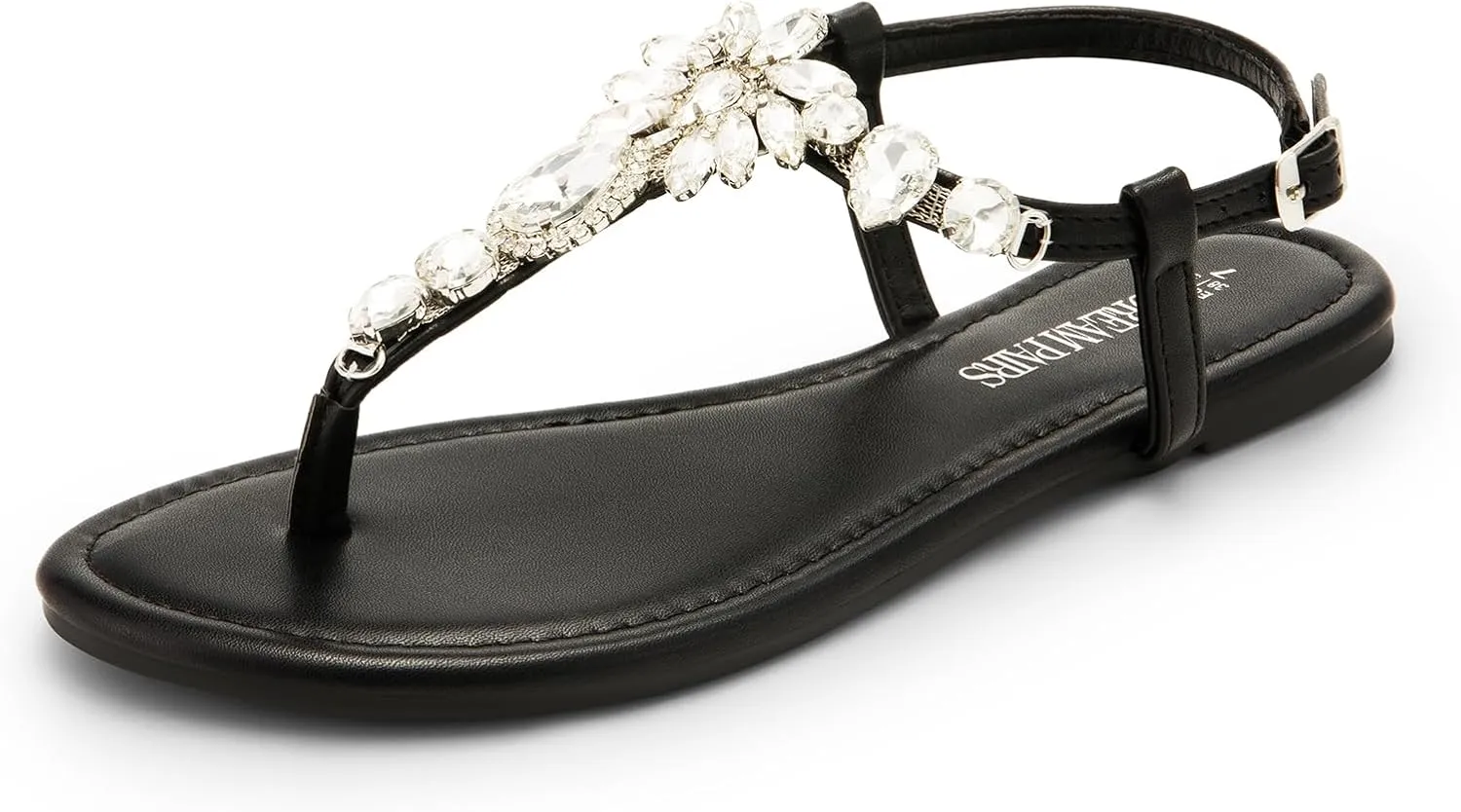 DREAM PAIRS Flat Sandals for Women Dressy Rhinestone T-Strap Thong Flat Sandals for Summers Dress Beach