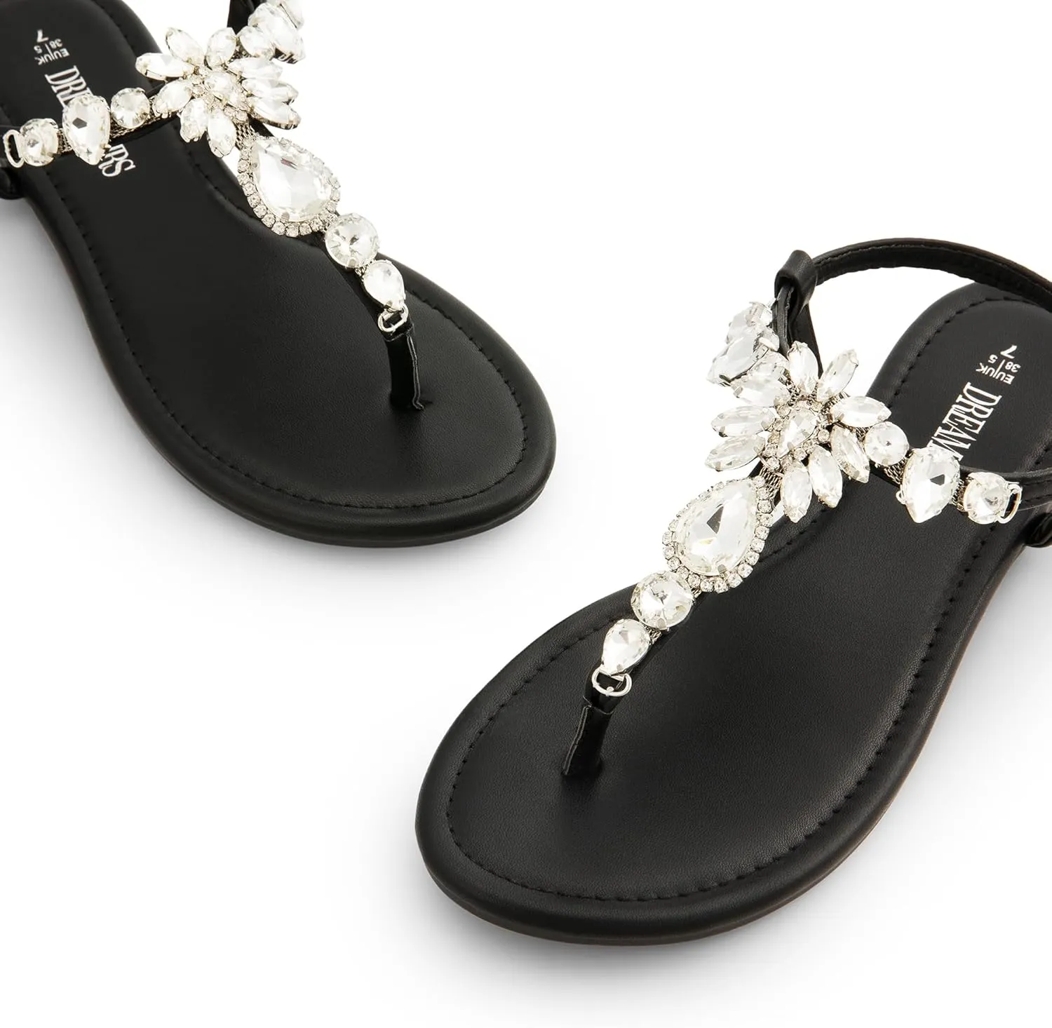 DREAM PAIRS Flat Sandals for Women Dressy Rhinestone T-Strap Thong Flat Sandals for Summers Dress Beach